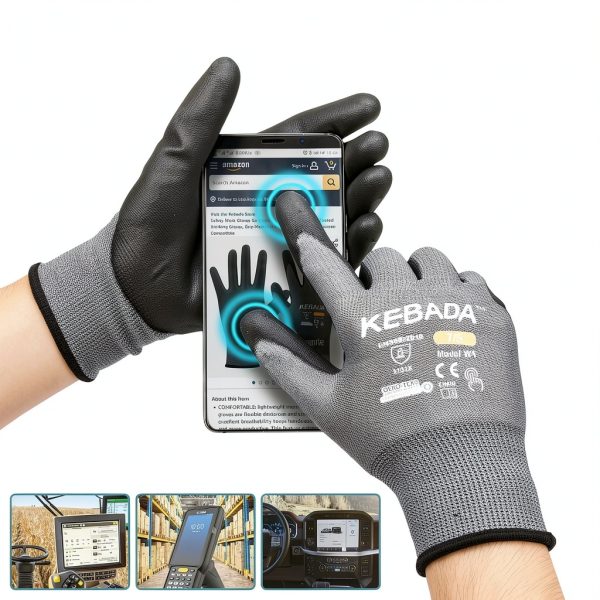 Kebada W1 Work Gloves for Men and Women, PU Coated Safety Gloves with Grip, Touchscreen, Ideal for Warehouse Package Handling, Construction, Gardening, 12 Pairs Gray Large-2
