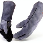 16 Inches,932℉,Leather Welding Gloves, Heat/Fire Resistant,Large Mitts for BBQ,Oven,Grill,Fireplace,Tig,Mig,Forge,Baking,Furnace,Stove,Pot Holder,Animal Handling Glove.L Black-gray-0