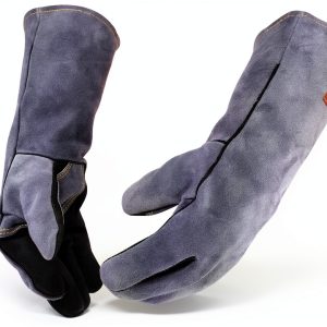 16 Inches,932℉,Leather Welding Gloves, Heat/Fire Resistant,Large Mitts for BBQ,Oven,Grill,Fireplace,Tig,Mig,Forge,Baking,Furnace,Stove,Pot Holder,Animal Handling Glove.L Black-gray-0
