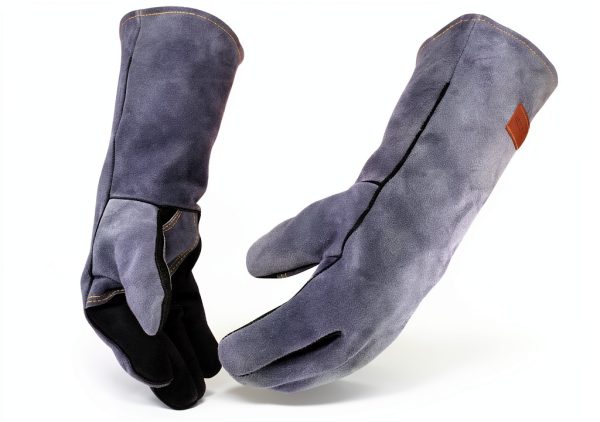 16 Inches,932℉,Leather Welding Gloves, Heat/Fire Resistant,Large Mitts for BBQ,Oven,Grill,Fireplace,Tig,Mig,Forge,Baking,Furnace,Stove,Pot Holder,Animal Handling Glove.L Black-gray-0