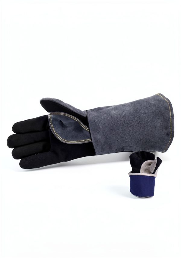 16 Inches,932℉,Leather Welding Gloves, Heat/Fire Resistant,Large Mitts for BBQ,Oven,Grill,Fireplace,Tig,Mig,Forge,Baking,Furnace,Stove,Pot Holder,Animal Handling Glove.L Black-gray-3