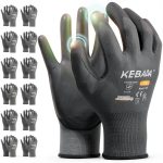 Kebada W1 Work Gloves for Men and Women, PU Coated Safety Gloves with Grip, Touchscreen, Ideal for Warehouse Package Handling, Construction, Gardening, 12 Pairs Gray Large-0