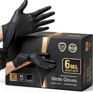 FifthPulse 6 Mil Black Nitrile Gloves Heavy Duty Mechanic & Food Grade-0