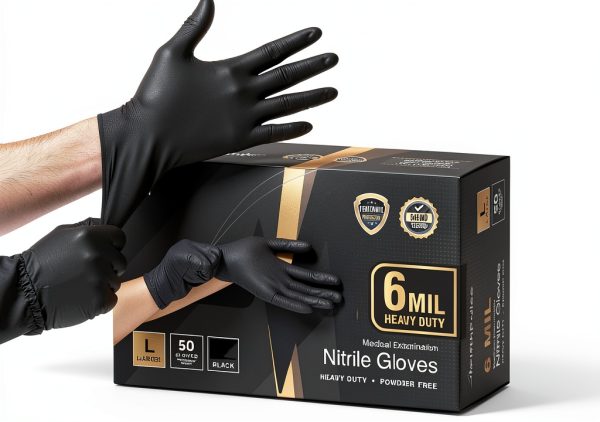 FifthPulse 6 Mil Black Nitrile Gloves Heavy Duty Mechanic & Food Grade-0